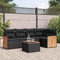 6-delige Loungeset met kussens poly rattan zwart - thumbnail