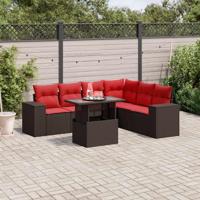 7-delige tuinbankset met kussens, bruin polyrotan - thumbnail