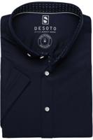 Desoto Heren Overhemd Navy Witte Knopen Korte Mouw Slim Fit - thumbnail