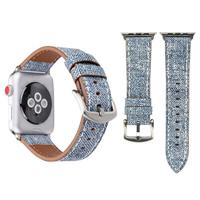 Denim Pattern Echt Leren bandje - Licht blauw - Geschikt voor Apple Watch 38mm / 40mm / 41mm / 42mm - thumbnail