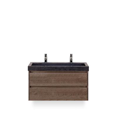 Dante Badmeubelset 100 cm - Tabacco - Wastafel Hardsteen Wit Lucca 2 kraangaten