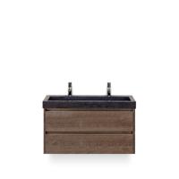 Dante Badmeubelset 100 cm - Tabacco - Wastafel Hardsteen Wit Lucca 2 kraangaten - thumbnail