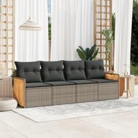 4-delige Loungeset met kussens poly rattan grijs - thumbnail