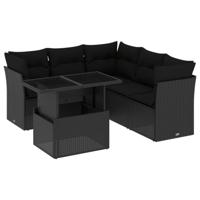 6-delige Loungeset met kussens poly rattan zwart - thumbnail