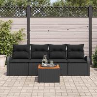 Tuinbankenset met kussen 5 pcs Zwart poly rattan - thumbnail