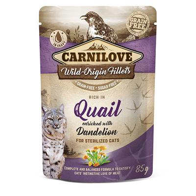 CARNILOVE CAT POUCH Nat kattenvoer Kwartel, Taraxacum 85 g