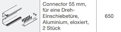 Connector 55 mm, voor een draai-inschuifdeur, LM 650 mm, kleurloos geanodiseerd, 2 stuks