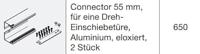 Connector 55 mm, voor een draai-inschuifdeur, LM 650 mm, kleurloos geanodiseerd, 2 stuks - thumbnail