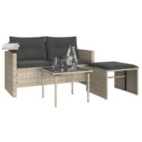 3-delige Loungeset met kussens poly rattan lichtgrijs - thumbnail