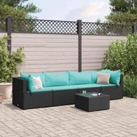 5-delige Loungeset met kussens poly rattan zwart - thumbnail