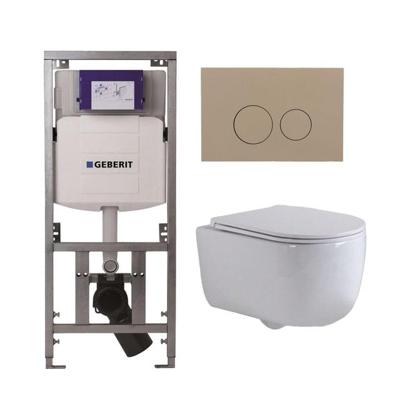 QeramiQ Dely Swirl Toiletset - 36.3x51.7cm - Geberit UP320 inbouwreservoir - met Burda frame - slim zitting - bedieningsplaat taupe - ronde knoppen - wit glans 0701131/SW1102378/SW1000766/SW1026256