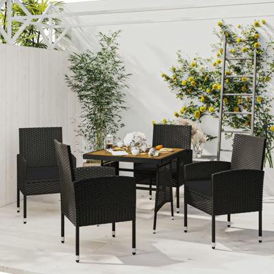 5-delige Tuinset poly rattan zwart