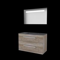 Basic-Line Economic 46 Badkamermeubelset - 100 x 46 cm - Met Grepen - 2 Lades - Hardstenen Wastafel - 1 Kraangat - Spiegel met LED Verlichting - Scotch Oak - thumbnail
