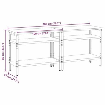 Werkbankset met plank 2 pcs Grijs 200 x 55 x 85 cm Staal