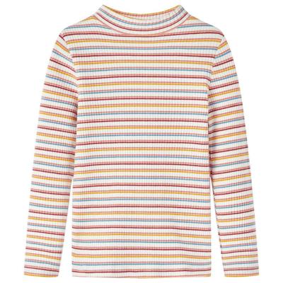 Kindershirt met lange mouwen lage col 104 gestreept ecru