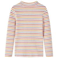 Kindershirt met lange mouwen lage col 104 gestreept ecru - thumbnail