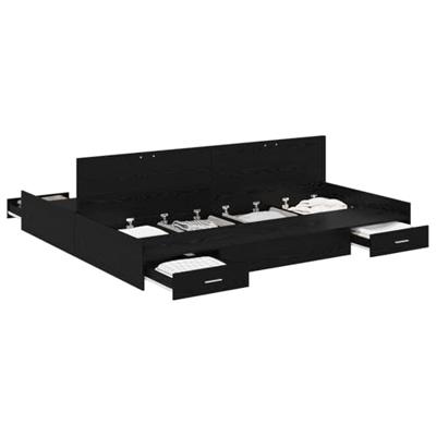 Opbergbedframe met lade Zwart eiken 200 x 200 cm Bewerkt hout