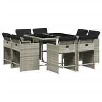 9-delige Tuinset met kussens poly rattan lichtgrijs - thumbnail