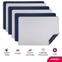 Cookinglife Placemats - Dubbelzijdig - Vegan leer - Grijs / Blauw 46 x 33 cm - 6 Stuks - thumbnail