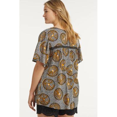 Zhenzi top JUNO 824 met all over print oranje/zwart Zhenzi top JUNO 824 met all over print oranje/zwart