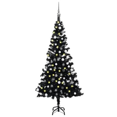 VidaXL Kunstkerstboom met verlichting en kerstballen 120 cm pvc zwart