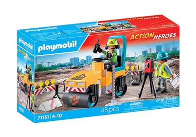 PLAYMOBIL 71751 Bouwvakkers met stoomwals en seingeving, Actiehelden, Bouw, 43 onderdelen, vanaf 4 jaar