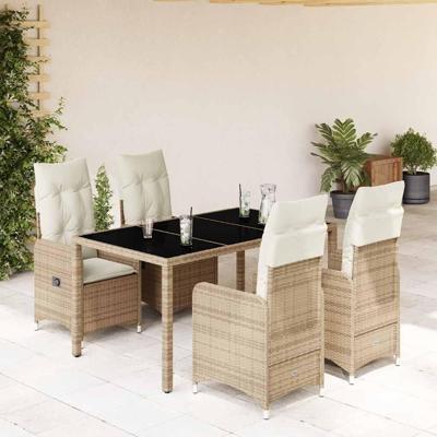 5-delige Bistroset met kussens poly rattan beige