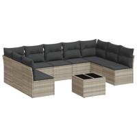 10-delige Loungeset met kussens poly rattan lichtgrijs - thumbnail