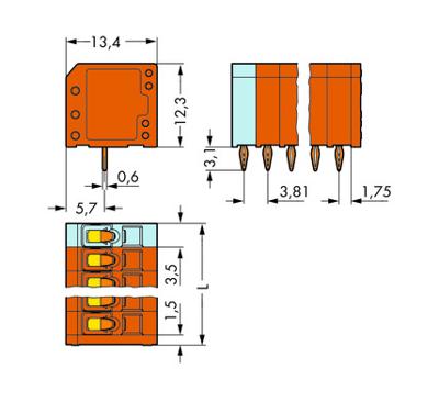WAGO 739-342 Veerkrachtklemblok 1.50 mm² Aantal polen 12 Oranje 100 stuk(s)
