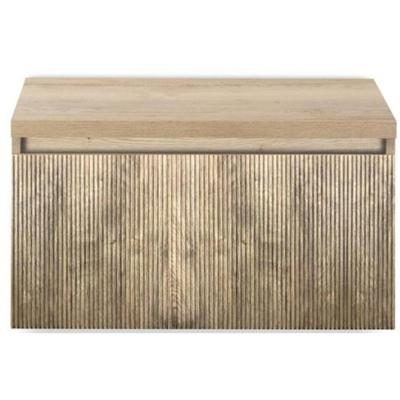 Frozen 3D Badmeubelset 80 cm - Greeplijst in Kleur - Inclusief Wastafelbovenblad French Oak