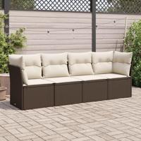 4-delige Loungeset met kussens poly rattan bruin - thumbnail