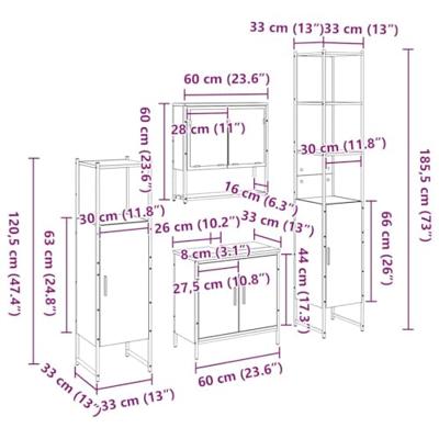 4 Delige Badkamermeubel Set Zwart Eiken Gefabriceerd Hout