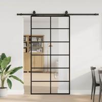 Schuifdeur met beslagset 102x205 cm ESG glas zwart - thumbnail