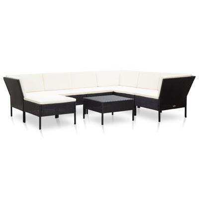 8-delige Loungeset met kussens poly rattan zwart