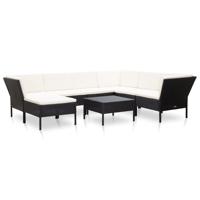 8-delige Loungeset met kussens poly rattan zwart - thumbnail