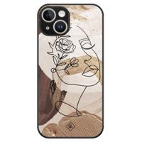iPhone 14 glazen hardcase - Abstract gezicht bruin - thumbnail