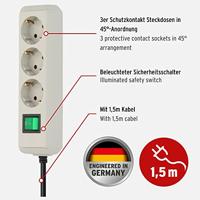 Brennenstuhl Eco-Line met schakelaar 3-voudig lichtgrijs 1,5 m H05VV-F 3G1,5 - 1152350015 - thumbnail