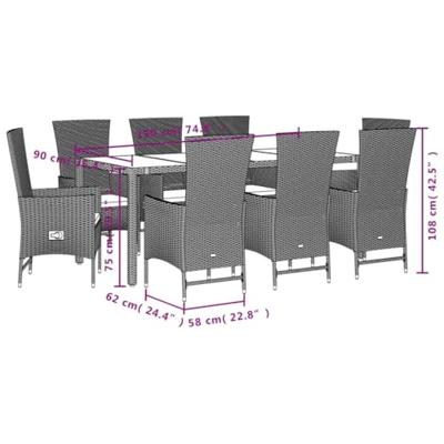 9-delige Tuinset met kussens poly rattan beige
