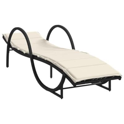 Ligbedden 2 st met tafel poly rattan zwart - thumbnail