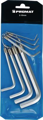 Promat/Tecwerk Haakse schroevendraaierset | 8-delig kunststof etui | SW 2-10 mm | kort op ring S2-staal - 4000825102