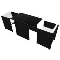 3-delige Bistroset met kussens poly rattan zwart - thumbnail