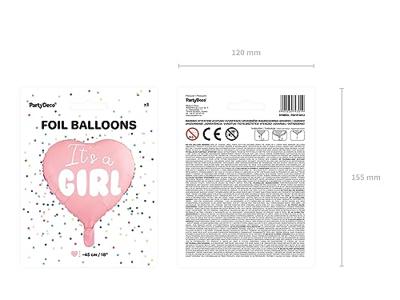 Folieballon Hart licht pink It's a girl 45cm