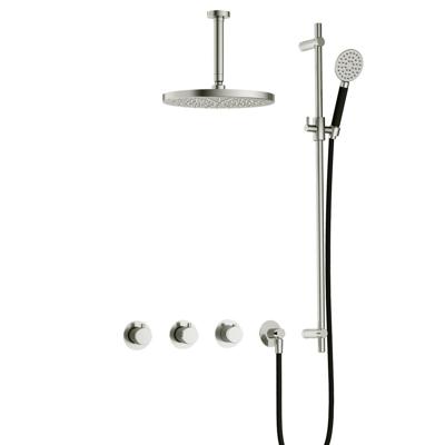 Hotbath Cobber IBS70 inbouwdouche met ronde handdouche, 15cm plafondbuis, 30cm hoofddouche en glijstang nikkel glans