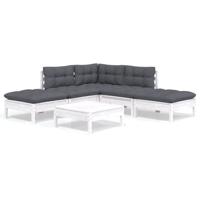 6-delige Loungeset met kussens grenenhout wit - thumbnail