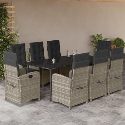 9-delige Tuinset met kussens poly rattan lichtgrijs