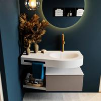 MONDIAZ RIVA 100cm badmeubel onderkast / planchet kleur Smoke met 1 lade. Wastafel DULCET rechts 1 kraangat kleur Talc. - thumbnail