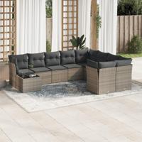 10-delige Loungeset met kussens poly rattan grijs - thumbnail
