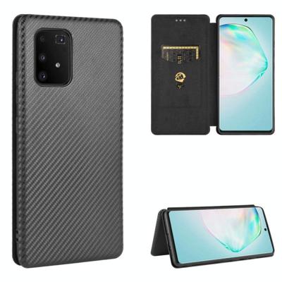 Voor Samsung Galaxy A91 / M80s / S10 Lite Carbon Fiber Texture Magnetic Horizontal Flip TPU + PC + PU Leather Case met Rope & Card Slot(Zwart)