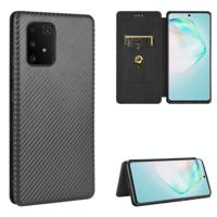 Voor Samsung Galaxy A91 / M80s / S10 Lite Carbon Fiber Texture Magnetic Horizontal Flip TPU + PC + PU Leather Case met Rope & Card Slot(Zwart) - thumbnail