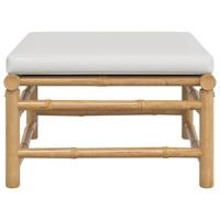 Tuinvoetenbank met lichtgrijs kussen bamboe - thumbnail